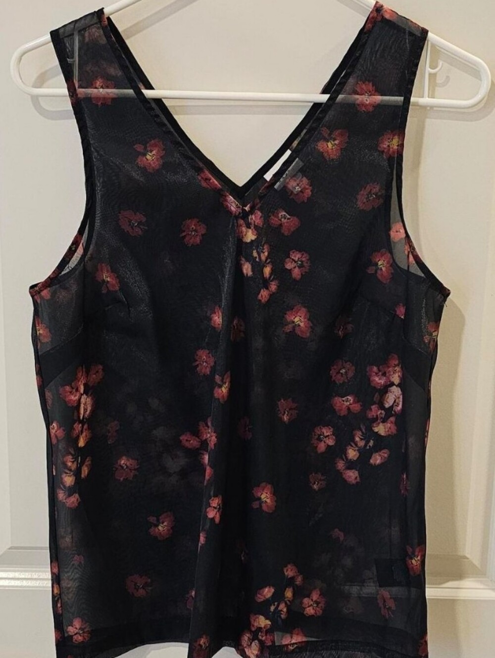 Sheer Black Floral V-Neck Sleeveless Top
